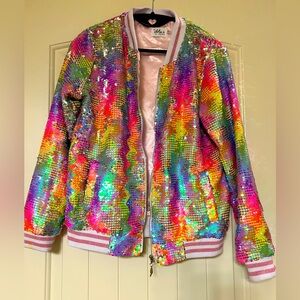Lola + The Boys Rainbow Sequin Bomber Jacket